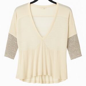 #230 POL VNECK CONTRAST SLEEVE TOP